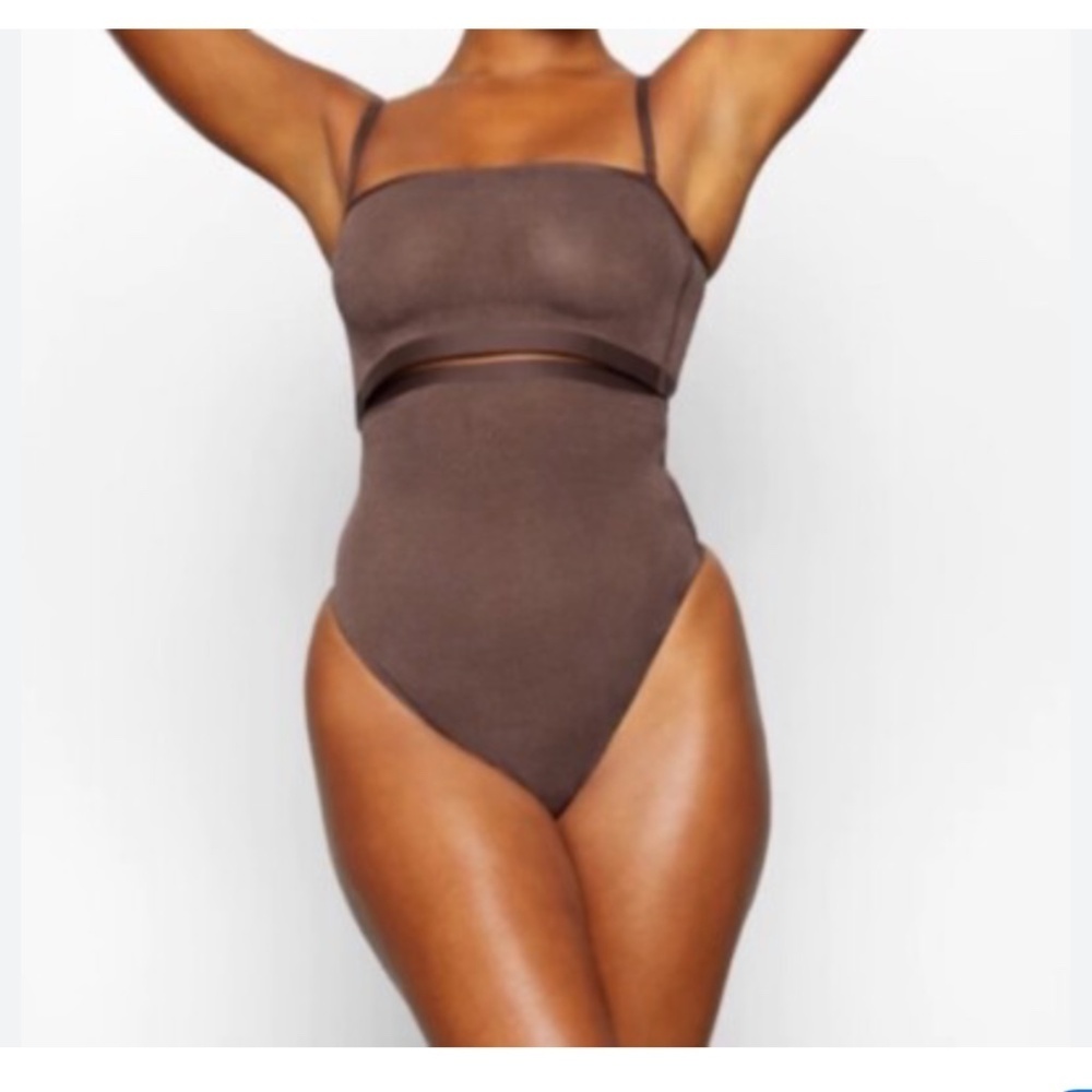 NWT Skims Sheer Sculpt Bandea & High Waist Thong Shapewear Cocoa Brown Size 3X